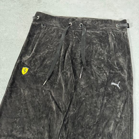 Puma x Ferrari Velour Track Pants Black Logo Sweatpants - Size: XS - Picture 2 of 8